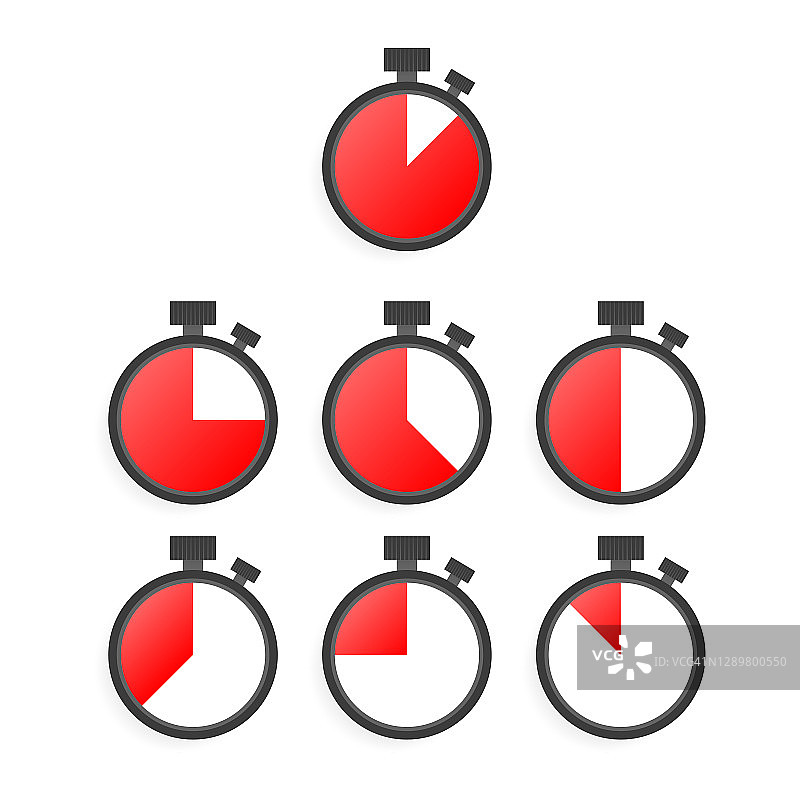 一组简单的定时器在白色背景。计时器上的时间不同。矢量插图。图片素材