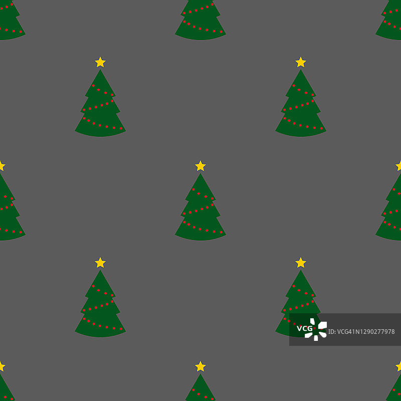 无缝模式与绿色圣诞树与灯光在灰色背景。抽象的,包装装饰。圣诞快乐，新年快乐图片素材