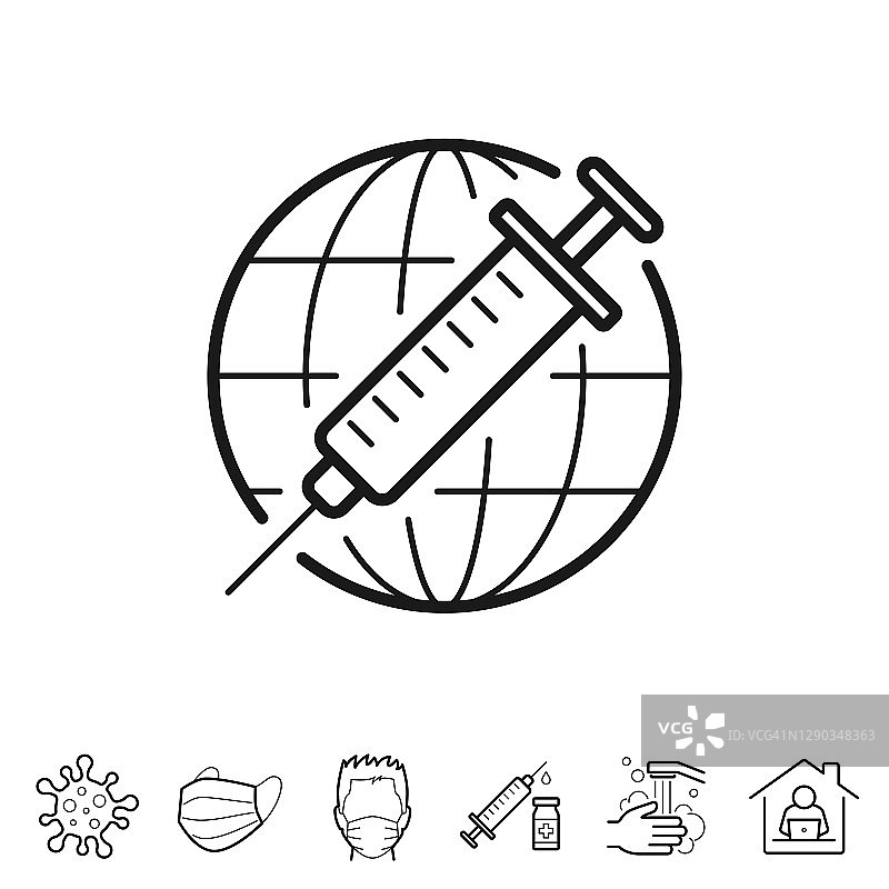 疫苗-全球疫苗接种。线条图标-可编辑的笔触图片素材