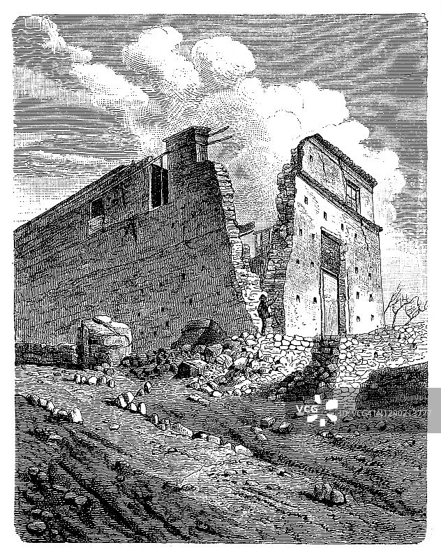 1857年的大地震后，在卡拉布里亚的帕特诺大教堂图片素材