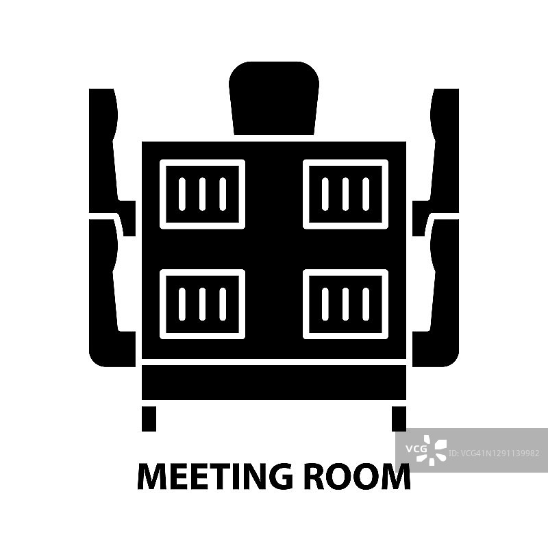 会议室图标，黑色矢量符号与可编辑的笔触，概念插图图片素材