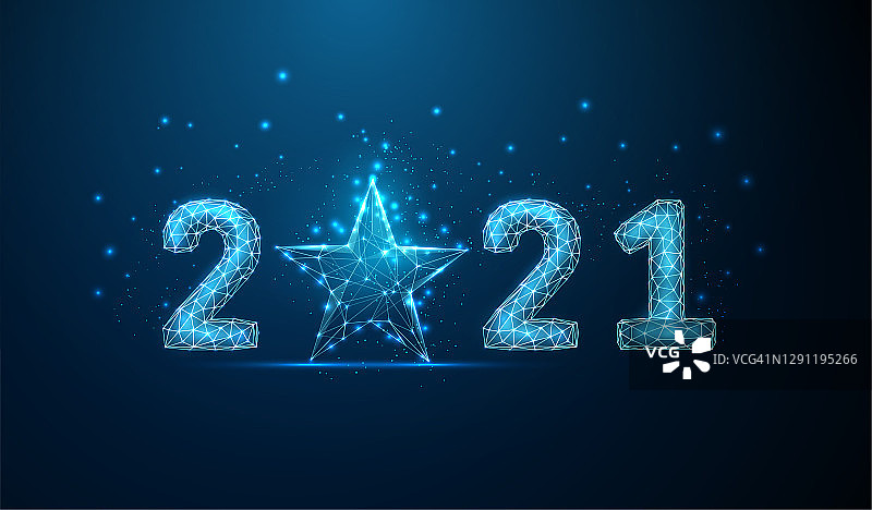 蓝色星星贺卡祝你2021年新年快乐图片素材