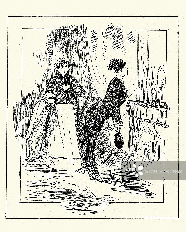 19世纪的维多利亚时代，年轻女子穿着男装变装图片素材