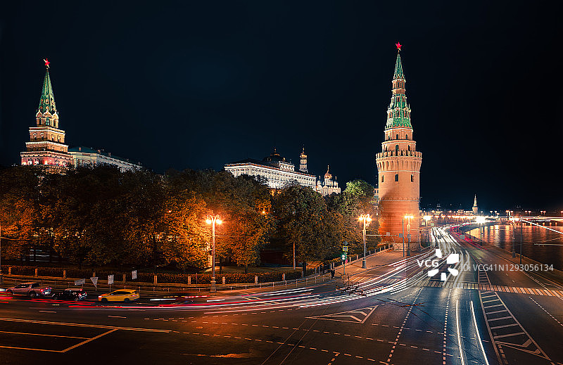 莫斯科克里姆林宫之夜，俄罗斯图片素材