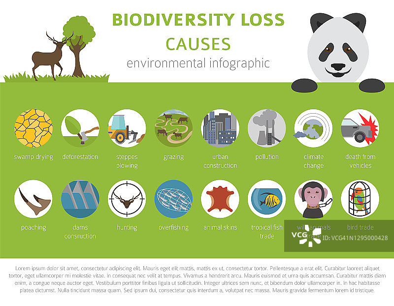 全球环境问题。Biodiversiry损失信息。动植物的破坏图片素材