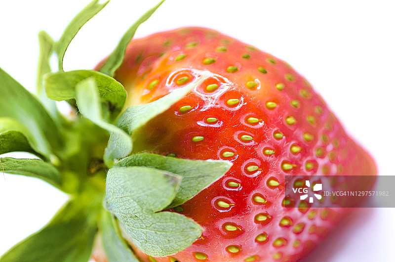 白色背景上的草莓，特写图片素材