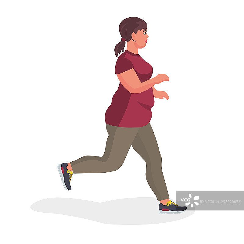 那个胖女人正在跑步。图片素材