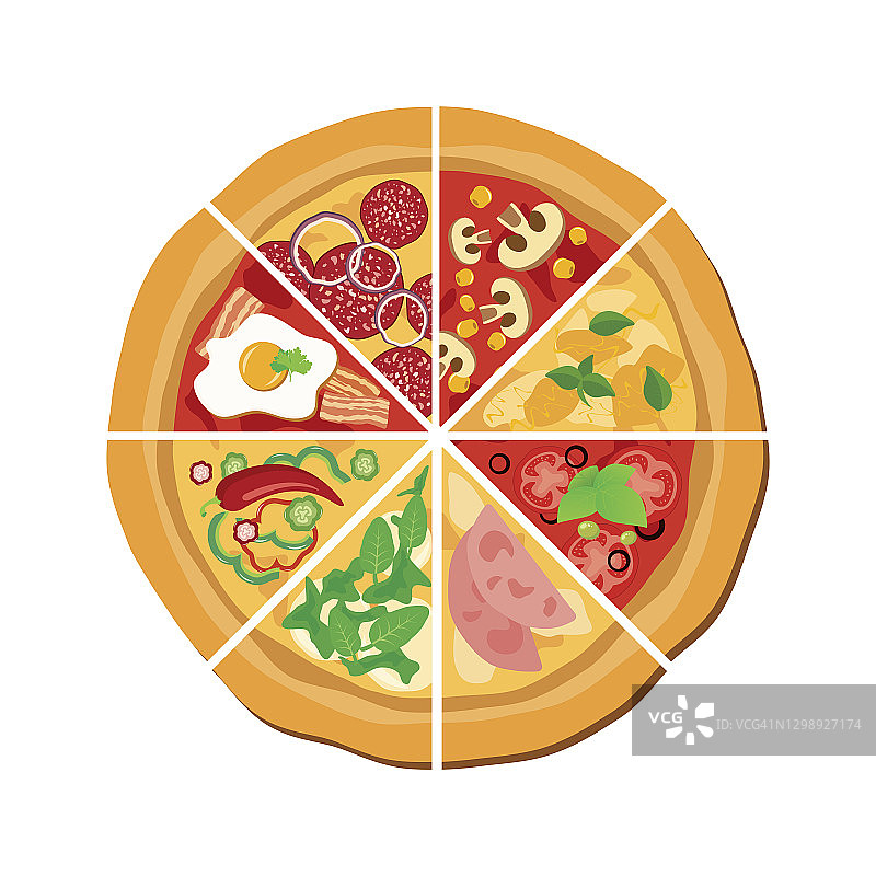 不同种类的披萨切片图标向量图片素材