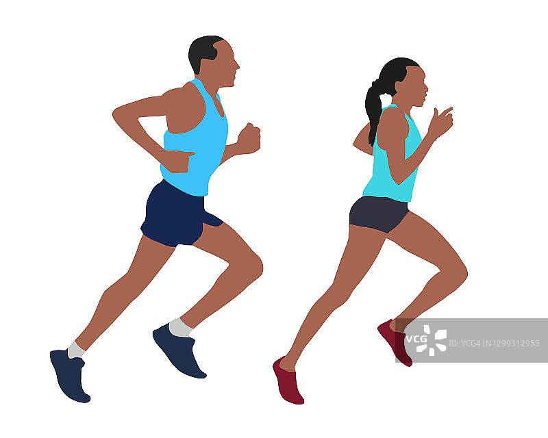 跑步的男人和女人，主动对，一套矢量插图图片素材