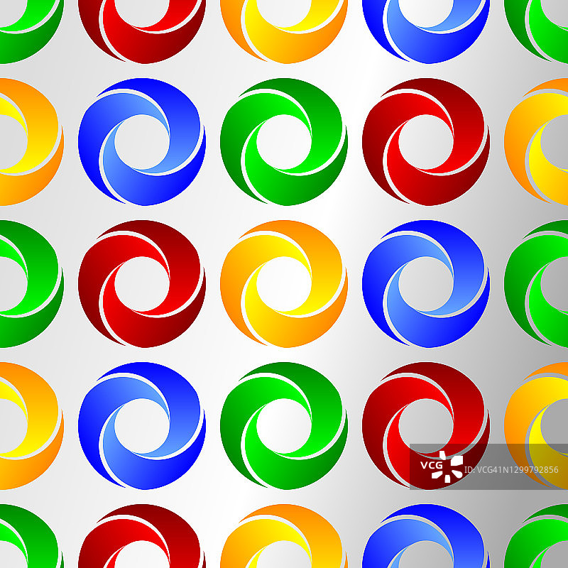 漩涡甜甜圈形状在三个颜色分开的部分图片素材
