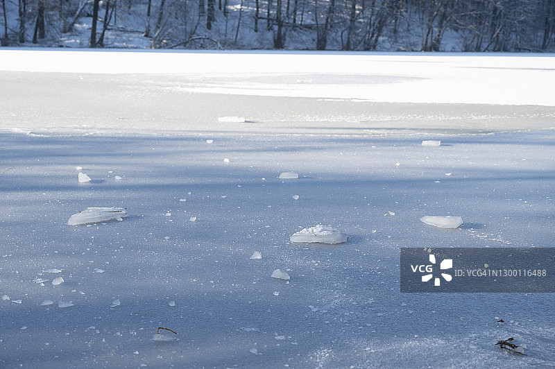 冬天结冰的湖面。图片素材