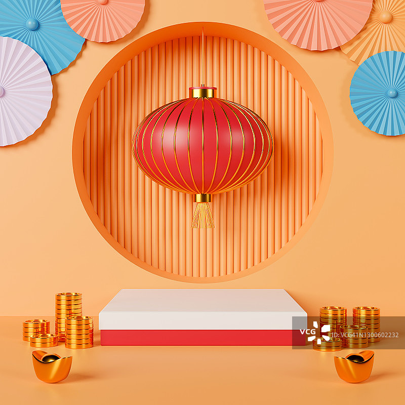 3d渲染中国新年日空讲台。图片素材
