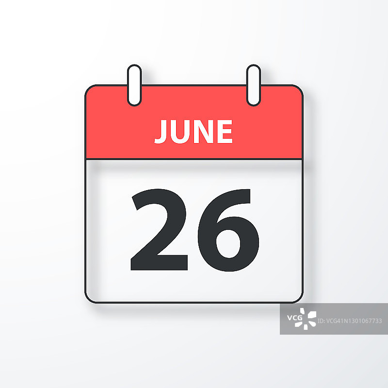 6月26日-每日日历-黑色大纲与阴影在白色背景图片素材