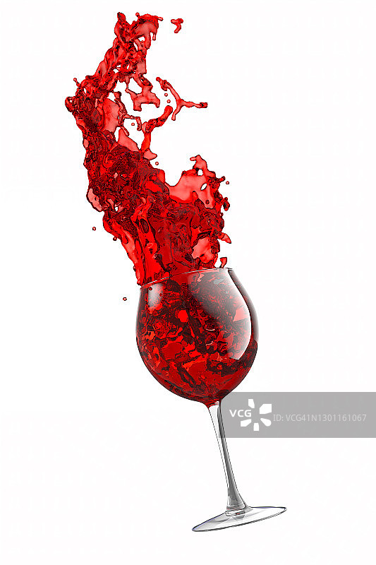 玻璃与红酒和液体飞溅隔离在白色背景。图片素材