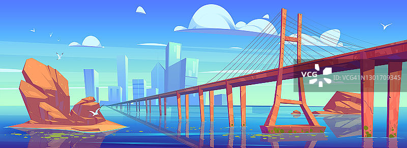 现代城市天际线与低水桥图片素材