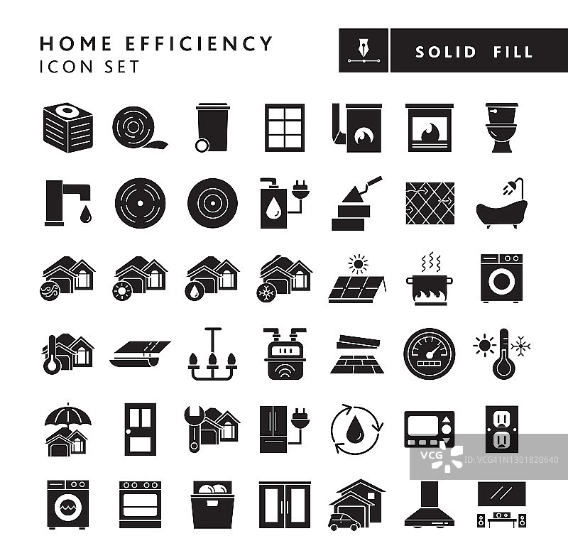 家居效率大图标设置-固体100%黑色填充图片素材