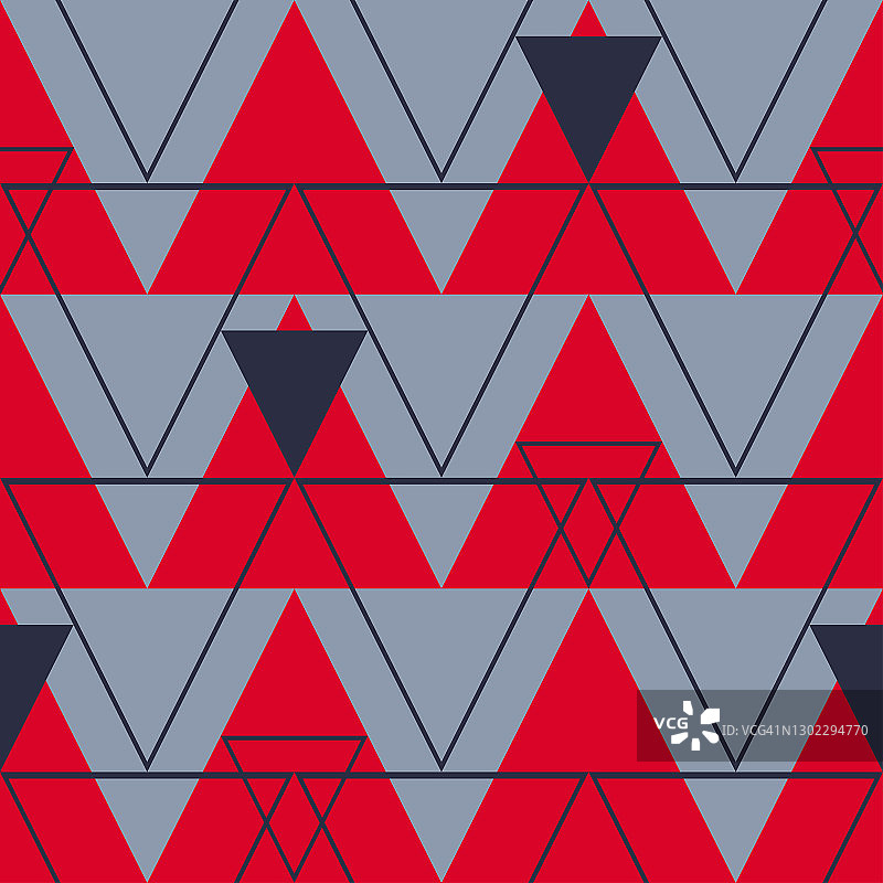 无缝矢量模式与三角形在红色的背景。几何纹理墙纸设计。现代时尚纺织。图片素材