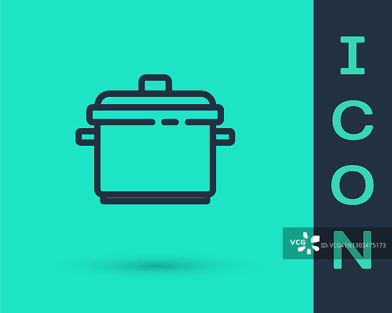 黑线烹饪锅图标孤立在绿色背景上。煮或炖食物的象征。向量图片素材