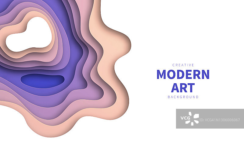 剪纸背景-紫色抽象波浪形状-时尚的3D设计图片素材
