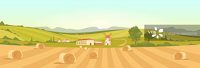 农场在农村平色矢量插图图片素材