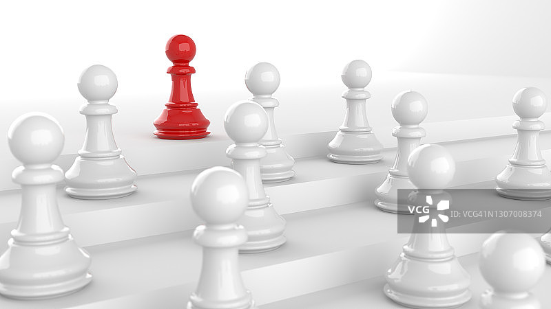 领导理念，红兵棋，从白兵中脱颖而出，以白棋为背景图片素材