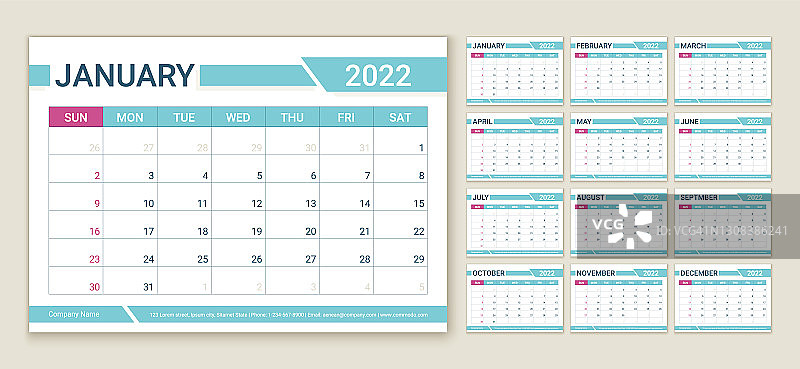2022年的计划。日历模板。矢量插图。压延机布局。图片素材