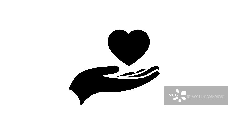 心在手中图标，捐赠剪纸手心脏，健康手托心平面图标图片素材