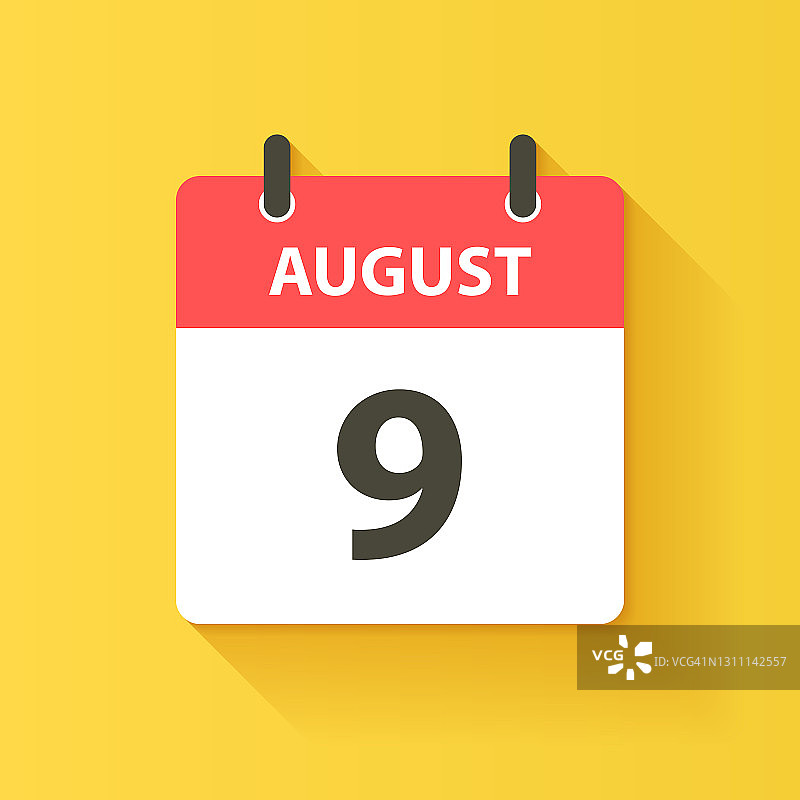 8月9日-日日历图标在平面设计风格图片素材