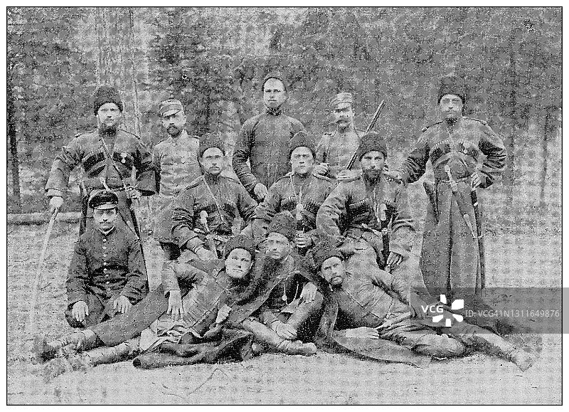 古董黑白照片:俄国保护士兵尼古拉斯二世图片素材
