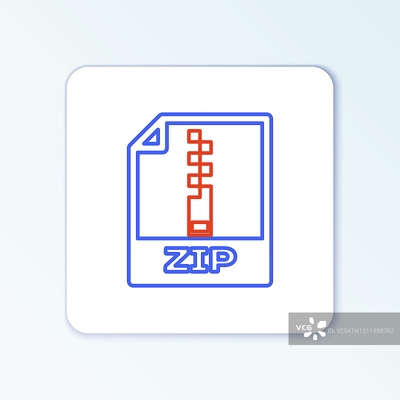 行ZIP文件文件。下载zip按钮图标隔离在白色背景。ZIP文件的象征。色彩斑斓的轮廓的概念。向量图片素材