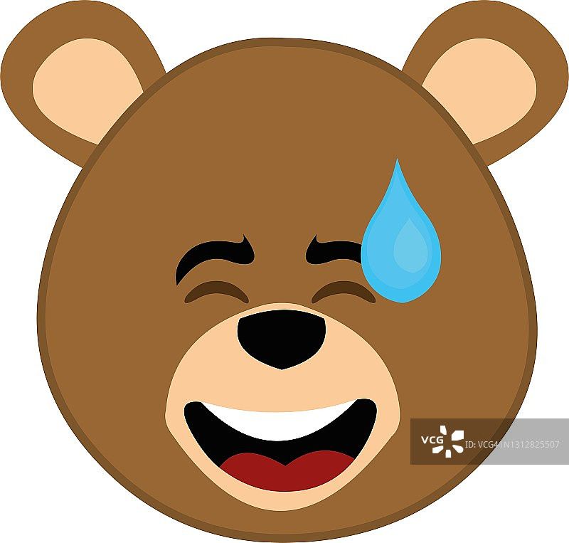 矢量emoticon插图卡通熊的头的表情符号与一个困惑的表情滴一滴汗水图片素材