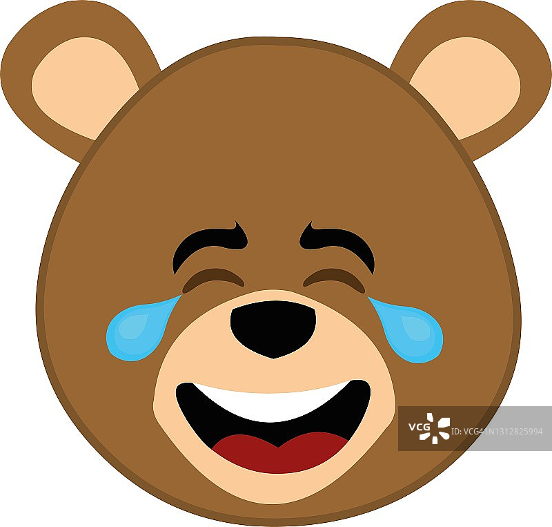 矢量emoticon插图卡通熊的头与快乐的表情，眼睛闭上和眼泪的喜悦图片素材