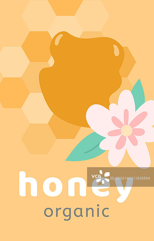 蜂蜜有机广告横幅模板，平面卡通矢量插图。图片素材
