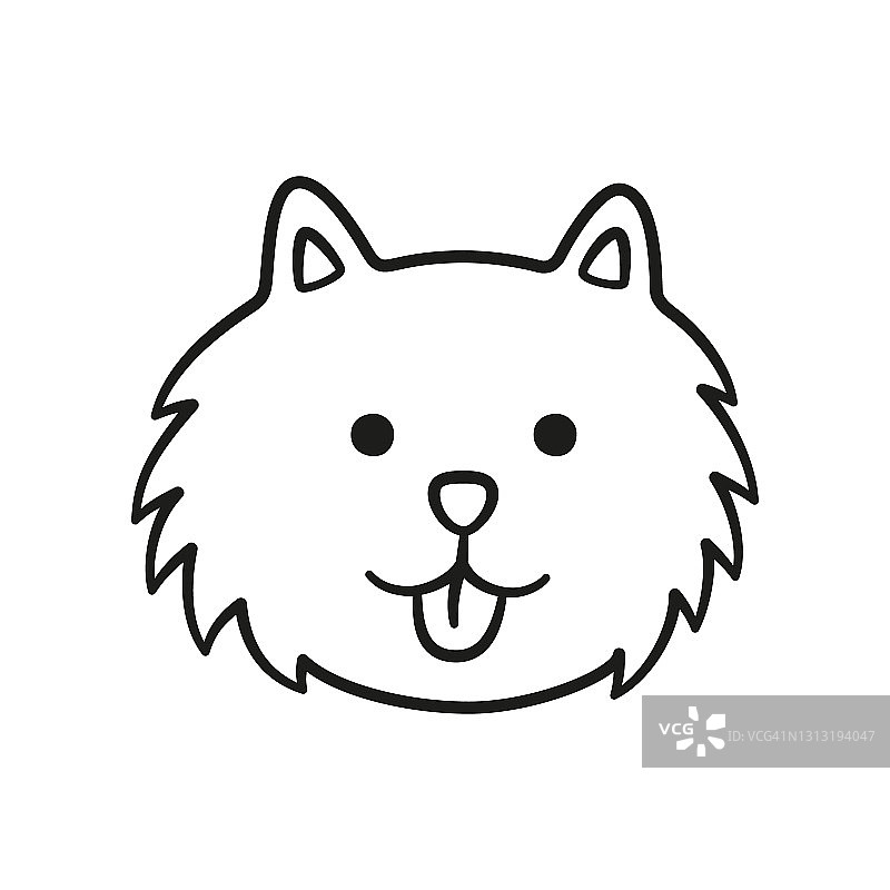 可爱的博美犬斯皮兹脸。德国斯皮兹狗头图标。手绘孤立矢量插图图片素材