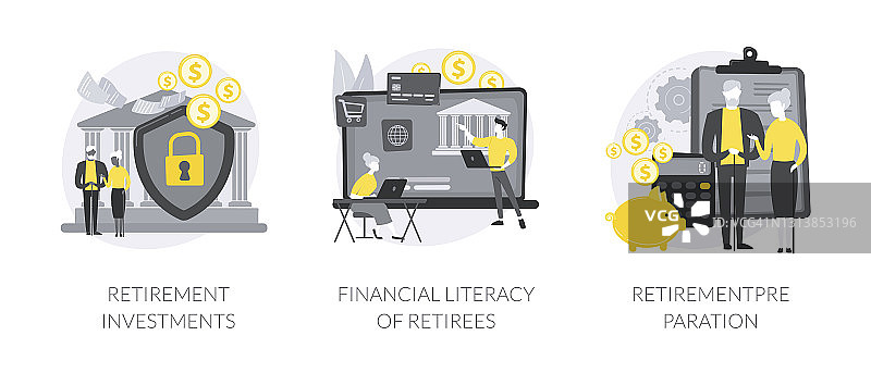 退休人员预算计划抽象概念矢量插图。图片素材