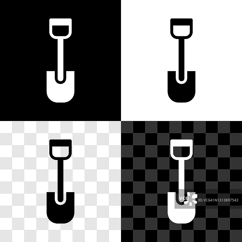设置铲子玩具图标孤立的黑色和白色，透明的背景。向量图片素材