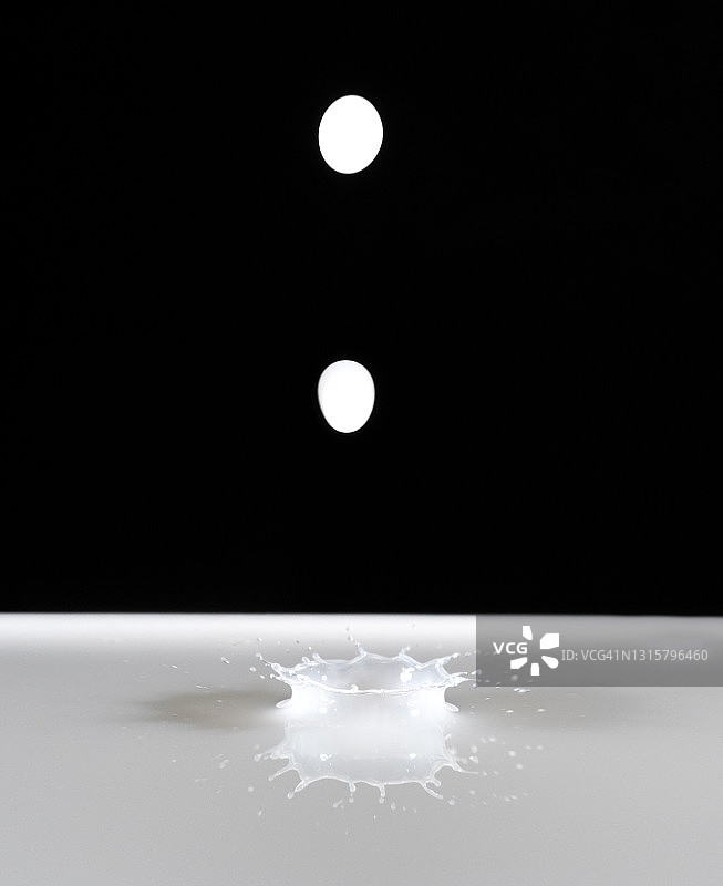 牛奶滴在黑色背景上的碰撞和冲击。图片素材