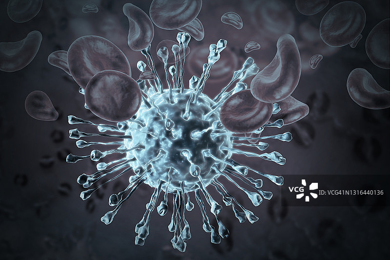 病毒感染血细胞。三维演示图片素材