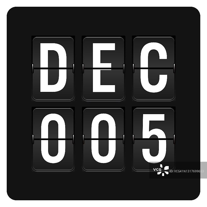 12月5日-每日日历和黑色翻转记分牌数字计时器与日期图片素材