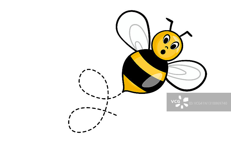 一套卡通蜜蜂吉祥物。一只小蜜蜂在虚线飞行。黄蜂集合。矢量字符。乱伦图标。模板设计的邀请，卡片。涂鸦风格图片素材