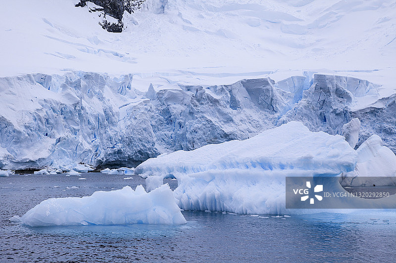有冰山和冰崖的南极海岸图片素材
