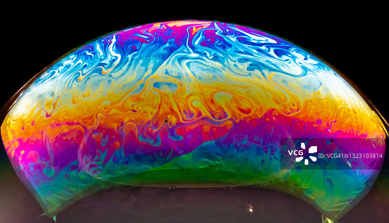 生动的彩虹颜色的宏观肥皂泡创造迷幻的模式下的光圆顶图片素材
