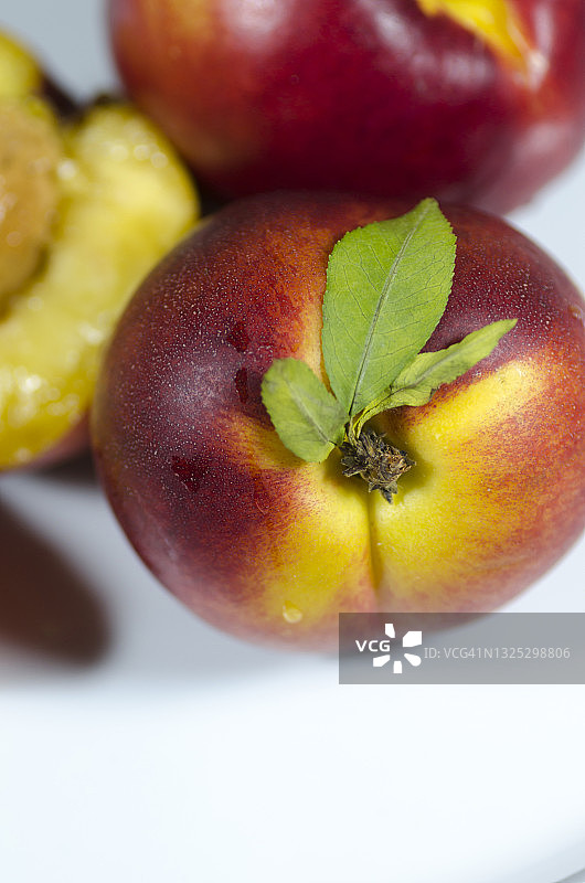 在白色背景上的新鲜成熟油桃俯视图图片素材