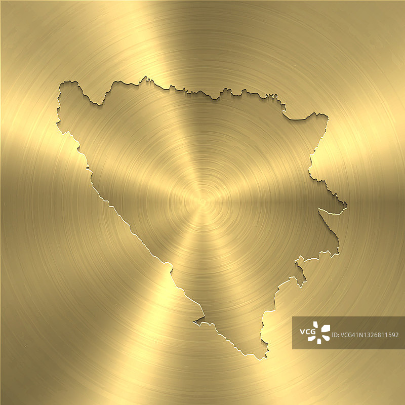 波斯尼亚和黑塞哥维那地图上的金色背景-圆形拉丝金属纹理图片素材