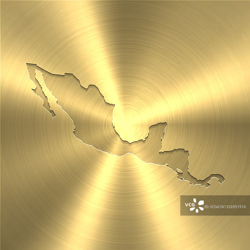 中美洲地图上的黄金背景-圆形拉丝金属纹理图片素材