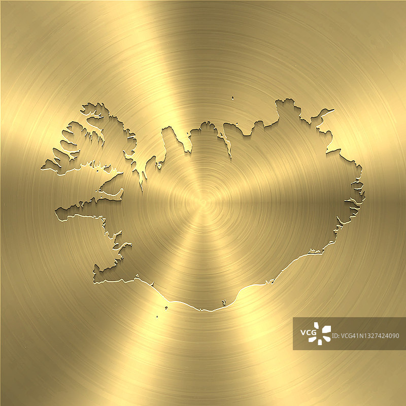 冰岛地图上的金色背景-圆形拉丝金属纹理图片素材