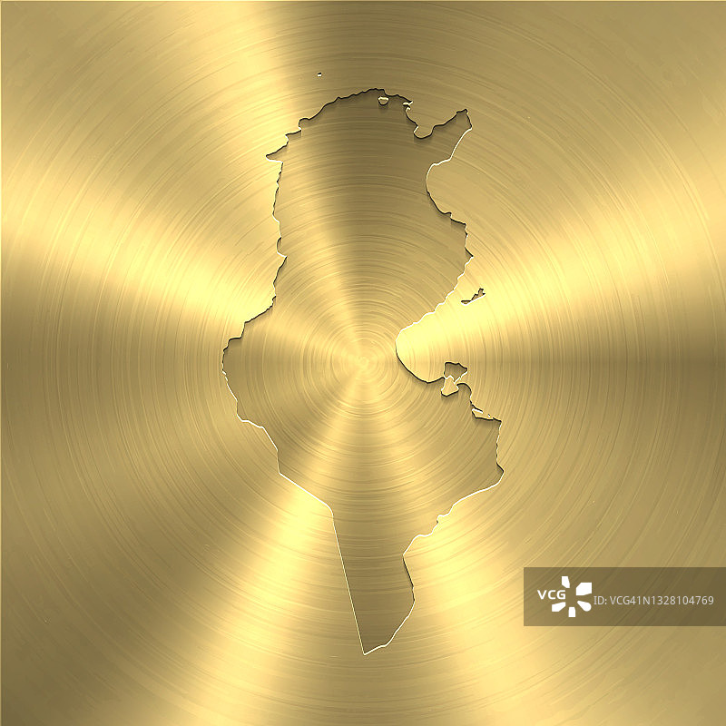 突尼斯地图上的金色背景-圆形拉丝金属纹理图片素材