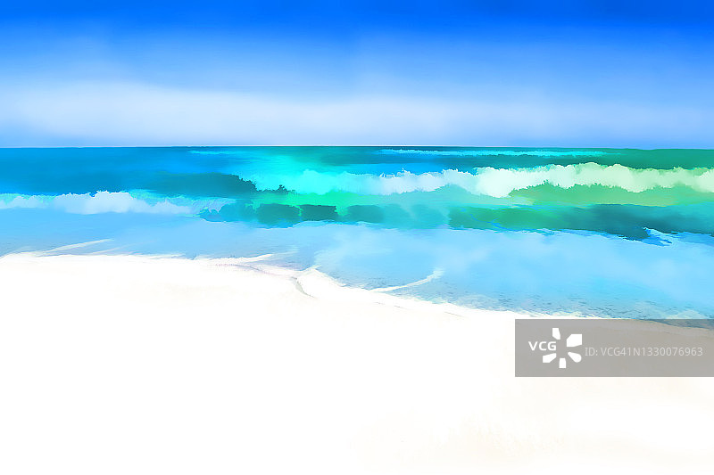 画着柔和的大海，海浪和白色的沙滩。海洋图片素材
