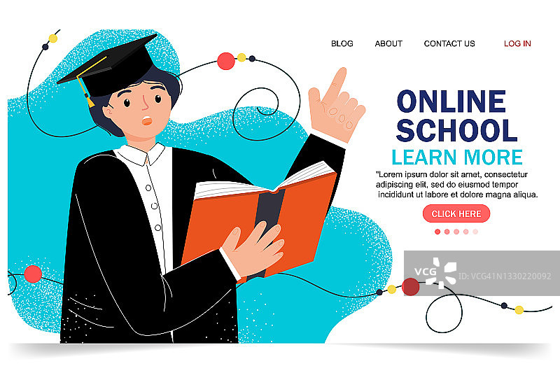 在线教育现代平面设计。网上学校的概念。远程教育。着陆页模板。为你设计图片素材