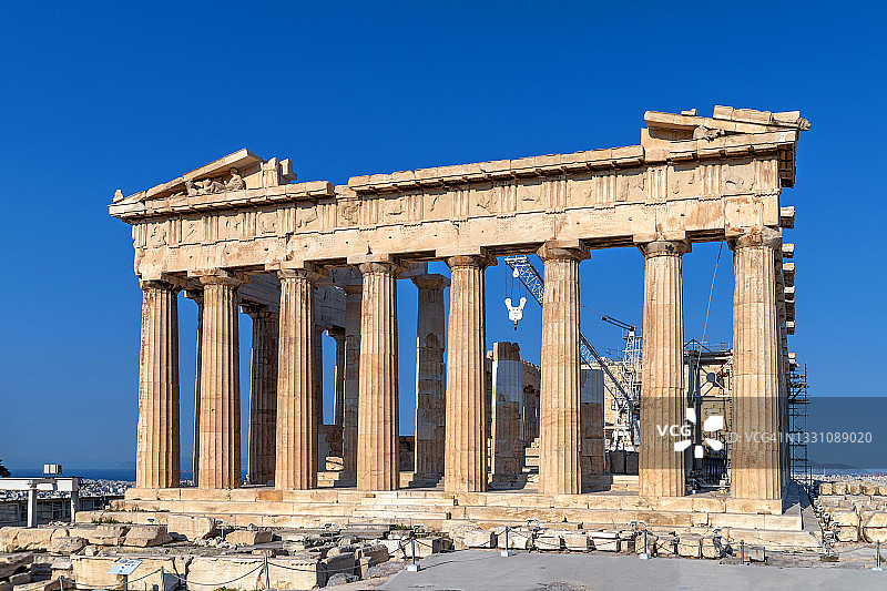 希腊雅典卫城帕台农神庙的正面图片素材